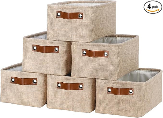 HNZIGE Collapsible Fabric Storage Bins Decorative Storage Baskets with Handles, Small Storage Boxes for Organizing Closet, Toys Foldable Storage Baskets for Shelves(11.8” x 7.8“ x 5.1” Line Yellow)