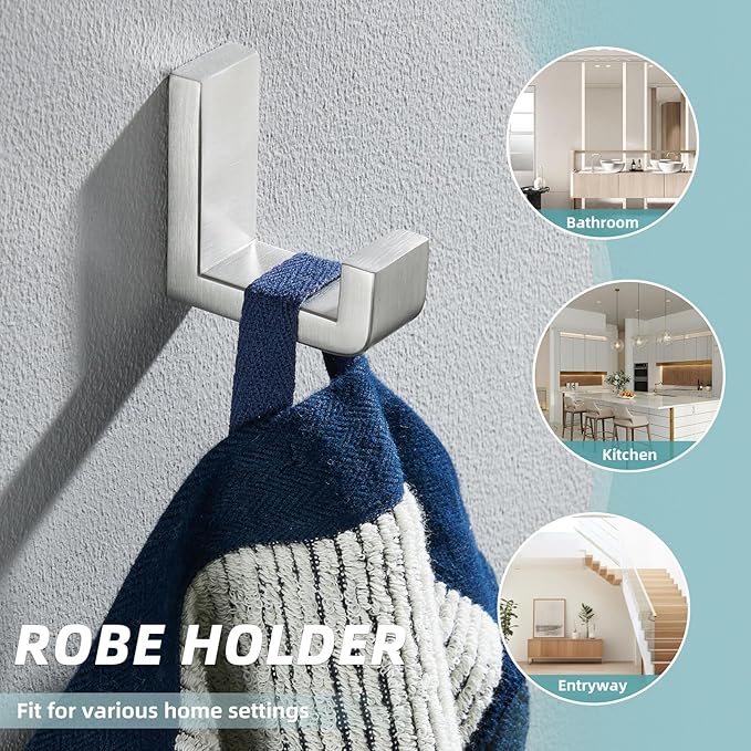 APLusee Brushed Nickel Towel Hook for Bathroom, 304 Stainless Steel Heavy Duty Bathroom Wall Hook, Wall Mounted