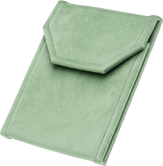 Velvet Necklace Jewelry Travel Folder Storage Display Case (Sage Green)