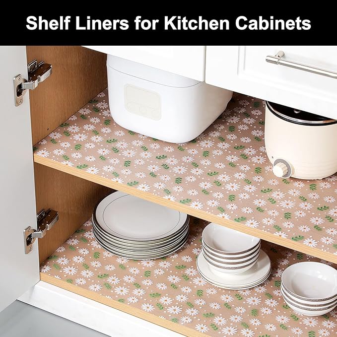 Cooyes Shelf Liner – Premium Non-Adhesive Cabinet & Drawer Liner for Kitchen – Waterproof Shelf Paper with Modern Pattern – Durable EVA Cabinet Mat – Easy to Cut （17.5" W x 240" L）