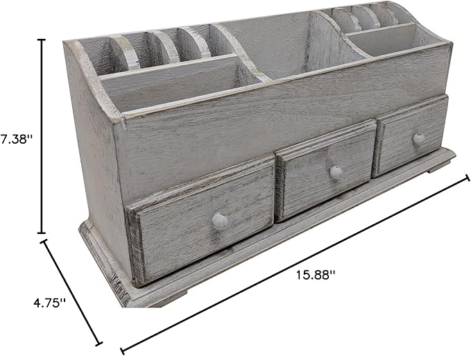 Gianna's Home Rustic Farmhouse Desk 3 Drawer Wooden Vanity Makeup Beauty Jewelry Storage Organizer (Rustic White)