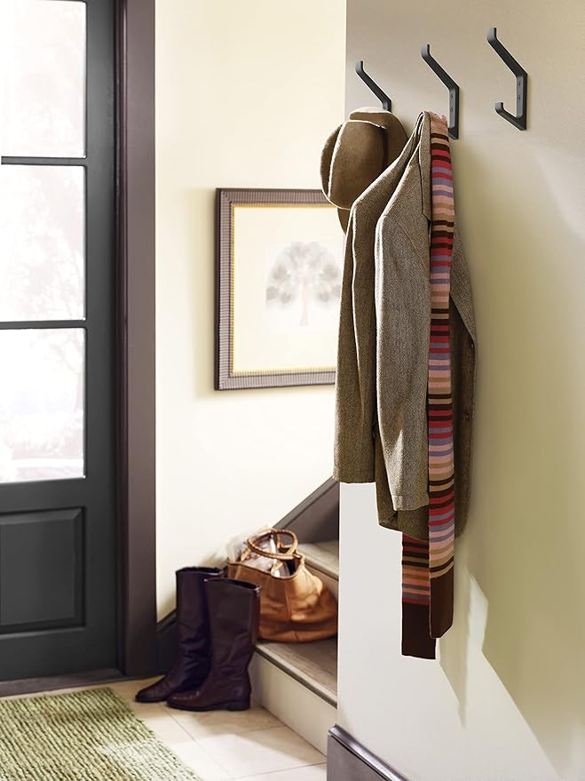 Amerock H37003MB | Emerge Double Prong Decorative Wall Hook | Matte Black Hook for Coats, Hats, Backpacks, Bags | Hooks for Bathroom, Bedroom, Closet, Entryway, Laundry Room, Office