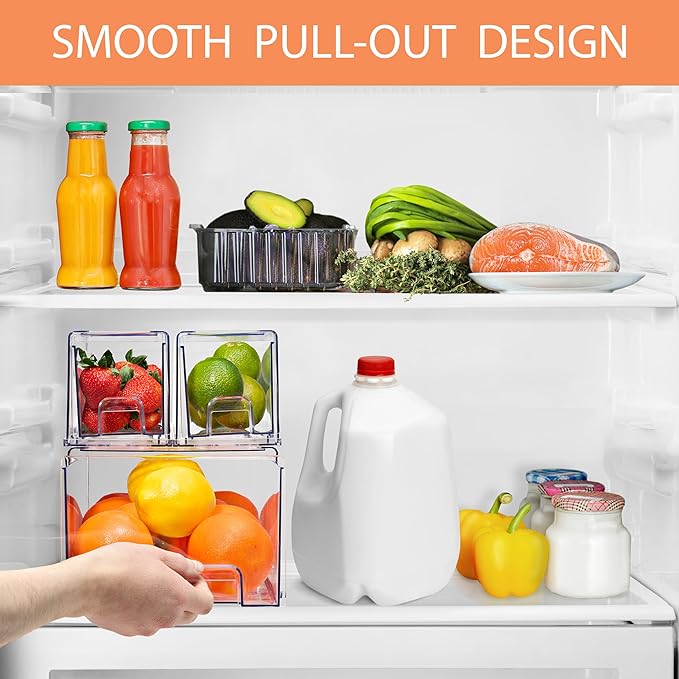 Sorbus Fridge Drawers - Clear Stackable Pull Out Refrigerator Organizer Bins - Food Storage Containers for Kitchen, Freezer, Vanity & Fridge (3 Pack | 1 Large, 2 Small Stackable Drawer Bins)
