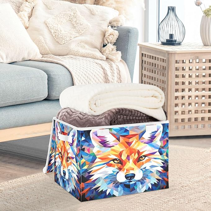 Fox Geometric Collapsible Storage Bins with Lids Decorative Fabric Cubes Closet Organizer Basket Boxes Containers for Clothes Box Chest Folding Rectangle