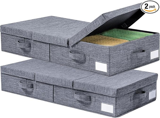 Modern Grey Under Bed Storage Boxes, 2 Pack, 33.1 x 16.1 x 6 Inch, Large Capacity, Durable, Collapsible, Water Resistant