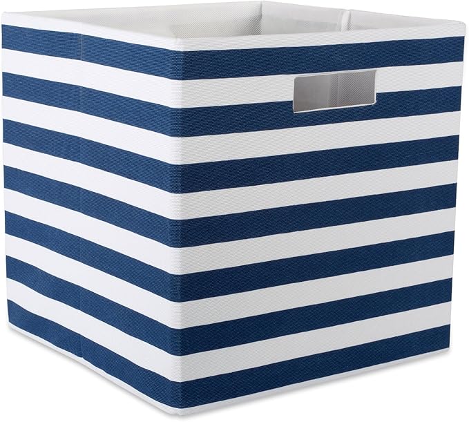 DII Polyester Cube Storage Collection Collapsible Hard Sided Bin, 13x13x13", Nautical Blue