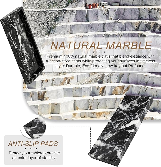 Natural Marble Tray, Stone Tray for Bedroom/Bathroom/Kitchen/Vanity Countertop, Jewelry Tray for Rings Earrings Necklace Bracelet Watch, Room Decor Aesthetic