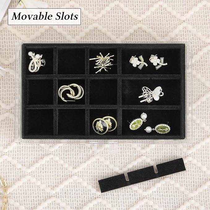 misaya Earring Jewelry Organizer with 5 Drawers, Birthday Present, Clear Acrylic Jewelry Box for Women, Velvet Earring Display Holder for Earrings Ring Bracelet Necklace, Black
