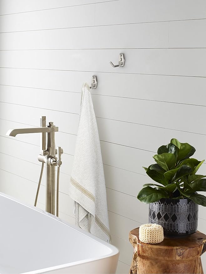 Amerock H37008G10 | Benton Double Prong Decorative Wall Hook | Satin Nickel Hook for Coats, Hats, Backpacks, Bags | Hooks for Bathroom, Bedroom, Closet, Entryway, Laundry Room, Office