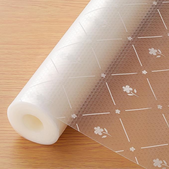 INNOLITES Kitchen Cabinet Shelf Liner, Non-Adhesive Refrigerator & Drawer Liner, Waterproof EVA with Floral, Easy to Clean & BPA-Free (White Daisy, 17.5" x 197")