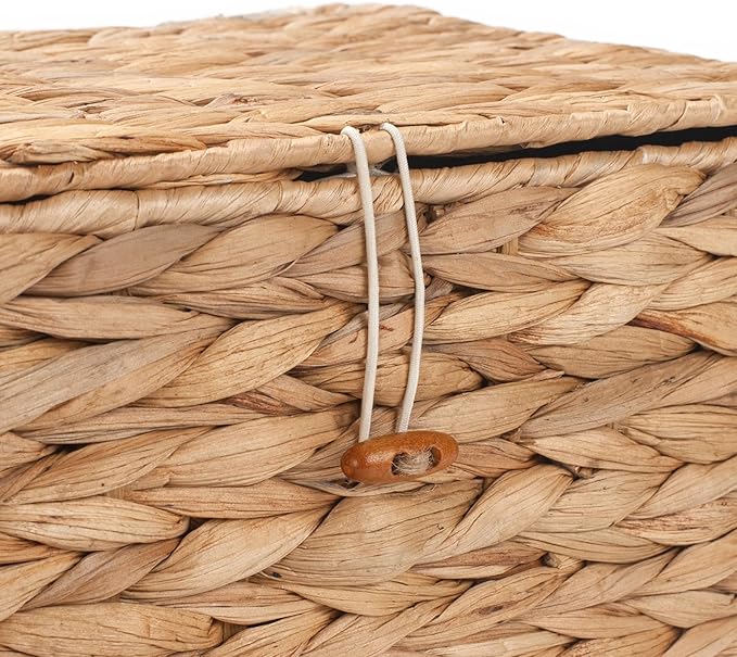 3 Pack Wicker Storage Basket with Lid, Water Hyacinth Baskets, Woven Basket for Shlef, Decorative Storage Boxes for Organizing