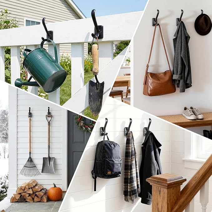 Coat Hooks Heavy Duty - Metal Wall Hooks Wall Mount with Concealed Screw Design Matte Black Hooks for Hanging Towel, Key, Robe, Scarf, Entryway Closet Mudroom Bathroom (2, Black)