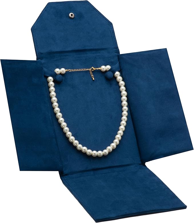 Velvet Necklace Jewelry Travel Folder Storage Display Case (Dark Blue)