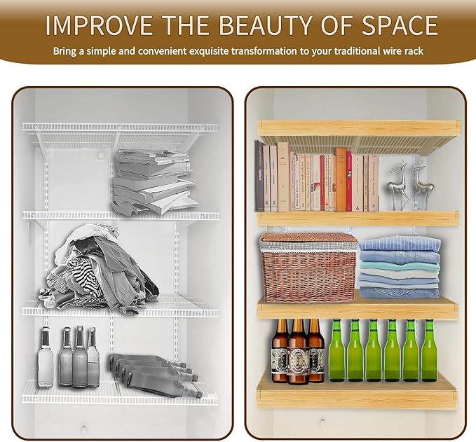 Wire Shelf Cover, Wire Rack Covers for Pantry,4 Pcs PVC Wood-Look Faux Wood Shelf Liners,35x16 Inch,0.24inch Thick for Home and Kitchen Organization