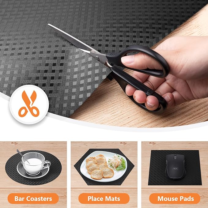 Shelf Liners for Kitchen Cabinets Refrigerator Liners Waterproof & Oil-Proof Kitchen Cupboard Liner Non-Slip Drawer Mats EVA Non Adhesive Fridge Liner for Shelves - Black 17.5 x 78.7 Inch