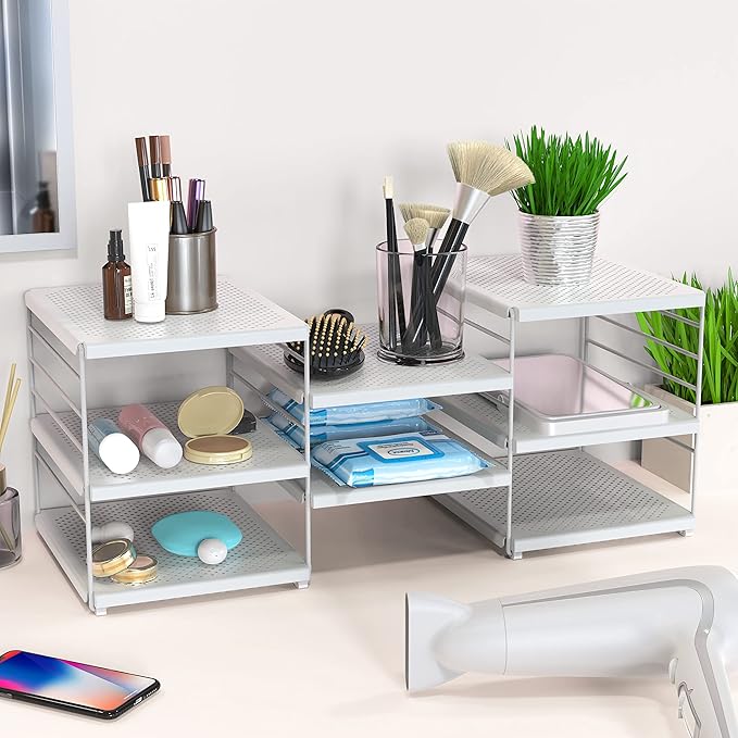 Simple Houseware Expendable Kitchen Counter Shelf Organizer, White, Plastic, 23.2" L x 9.8" W x 8.7" H