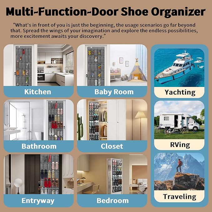 PAULONE Massive 70-Inch Dual-Side Family Organizer - Stores Shoes, Handbags, Toys & Baby Gear, Heavy Duty Over Door Storage System for Every Room (Gray)