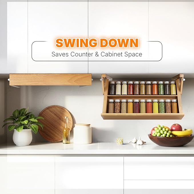 HOMESTEAD Upgraded Under Cabinet Spice Rack Organizer for Cabinet, Pull Down Hidden Spice Organizer, Kitchen Seasoning Organization Rack