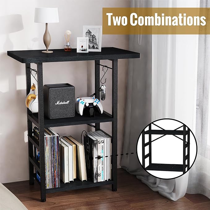 Record Player Stand with Extended Desktop,Large Record Player Table with Vinyl Storage,Turntable Stand with Record Holder Vinyls Display Shelf for Music Room Studio,Modern Black