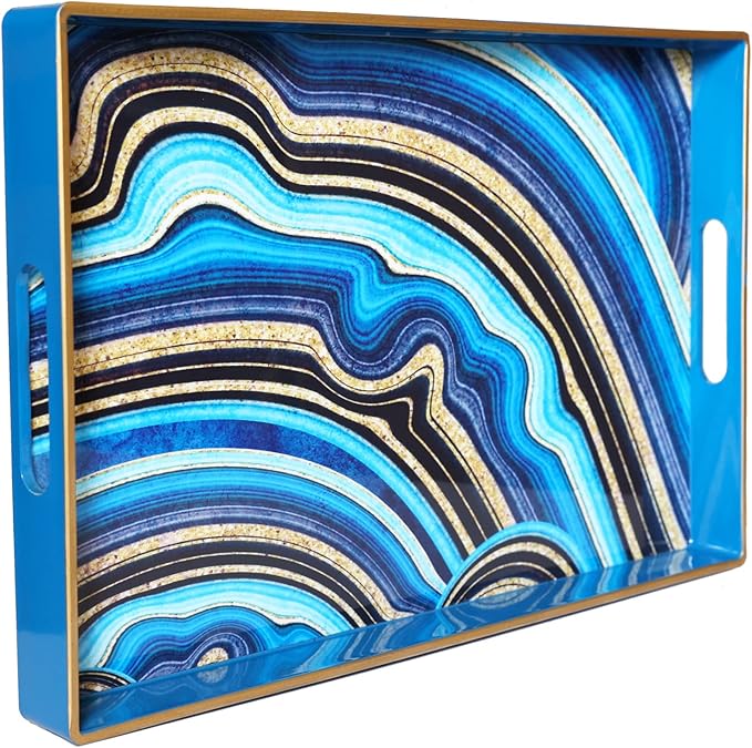 Spsyrine Decorative Tray, Plastic Rectangular Coffee Table Tray with Handles, Marble Serving Tray for Living Room, Ottoman, Bathroom Decor. 15.6â X 10.2".SLRE