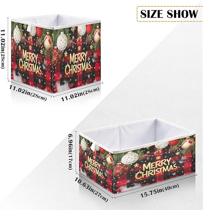 Bolaz Checked Christmas Background Closet Organizers Storage Cubes Storage Bins Shelf Baskets Containers for Home Room Office,Square