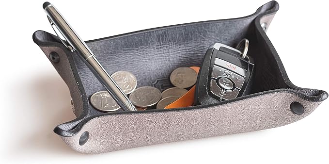 Main Street Forge Leather Valet Tray for Men â Rustic EDC Organizer for Keys, Phone & Wallet â Made in USA â Avalanche Gray