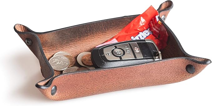 Main Street Forge Leather Valet Tray for Men â Rustic EDC Organizer for Keys, Phone & Wallet â Made in USA â Bootlegger Brown