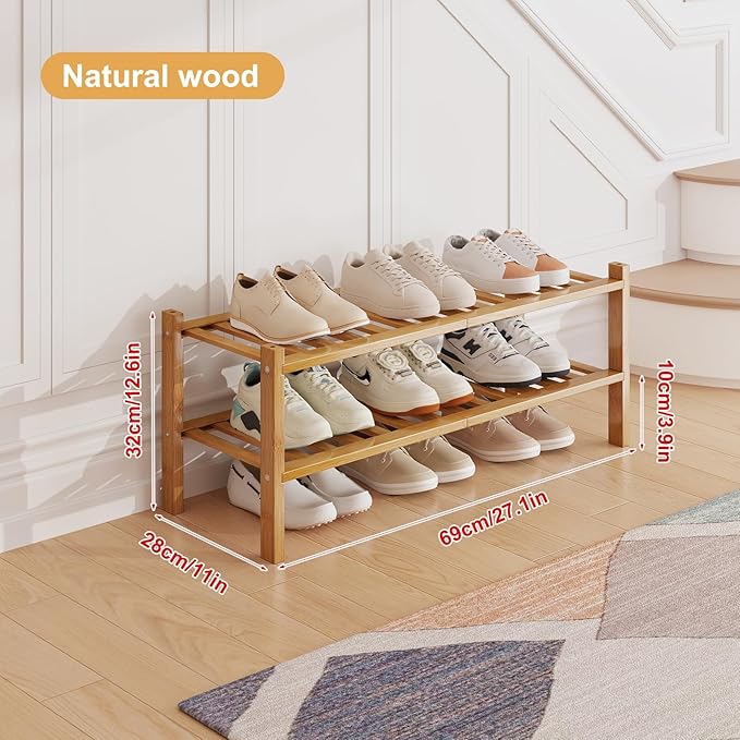 Bamboo Shoe Rack Organizer for Closet and Entryway - Space-Saving Shoe Stand with Narrow Design - Versatile Shoe Holder for Door or Closet Shelf,Garage Bedroom can Freely Stack DIY Small Shoe Racks