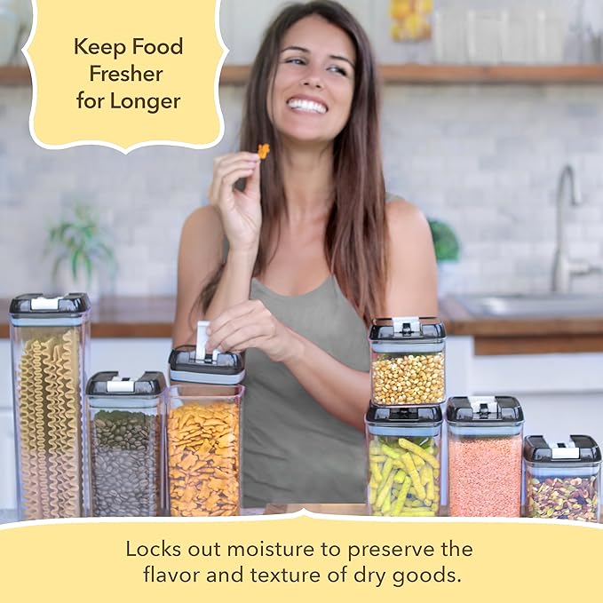 Simply Gourmet Airtight Food Storage Containers with Lids – 7 Piece Assorted Size Kitchen Pantry Organization Set, BPA-Free Clear Plastic, Stackable Containers for Cereal, Flour, Sugar, Rice, Snacks