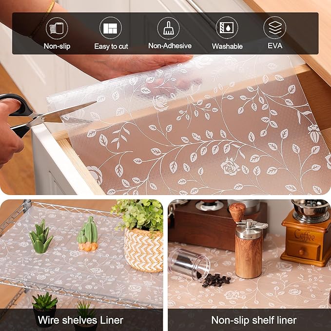 Cooyes Shelf Liner – Premium Non-Adhesive Cabinet & Drawer Liner for Kitchen – Waterproof Shelf Paper with Modern Pattern – Durable EVA Cabinet Mat – Easy to Cut （15" W x 360" L）