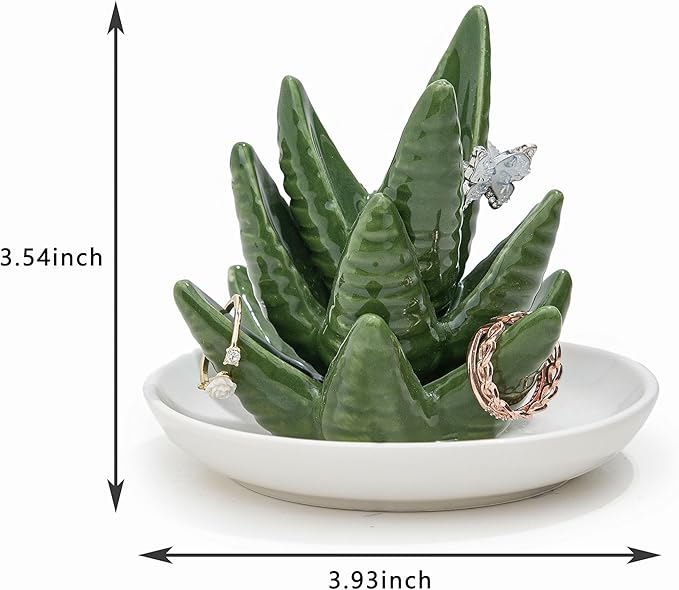 Aloe Ring Holder Ceramic Ring Dish, Jewelry Holder Dish Trinket Tray For Rings Earrings Trinkets Organizer, Christmas Birthday Bridesmaid Gifts for Women
