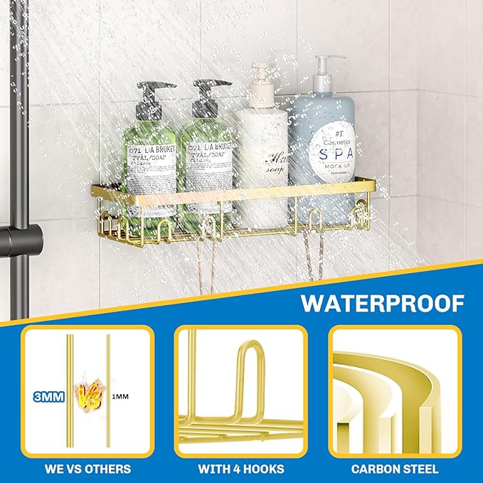 Shower Caddy 9 Pack,Adhesive Organizer for Bathroom Decor Accessories & Kitchen Storage,No Drilling,Large Capacity,Rustproof Stainless Steel Organizer,Home Decor Shelves (Yellow 9 Pack)