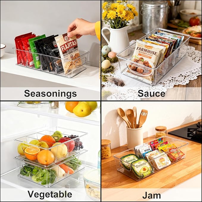 2 Pcs Seasoning Packet Organizer, Seasoning Organizer for Cabinet, Ood Storage Organizer Box with Detachable Dividers Snacks Spice Packets organizer for Kitchen XXL (XXL)