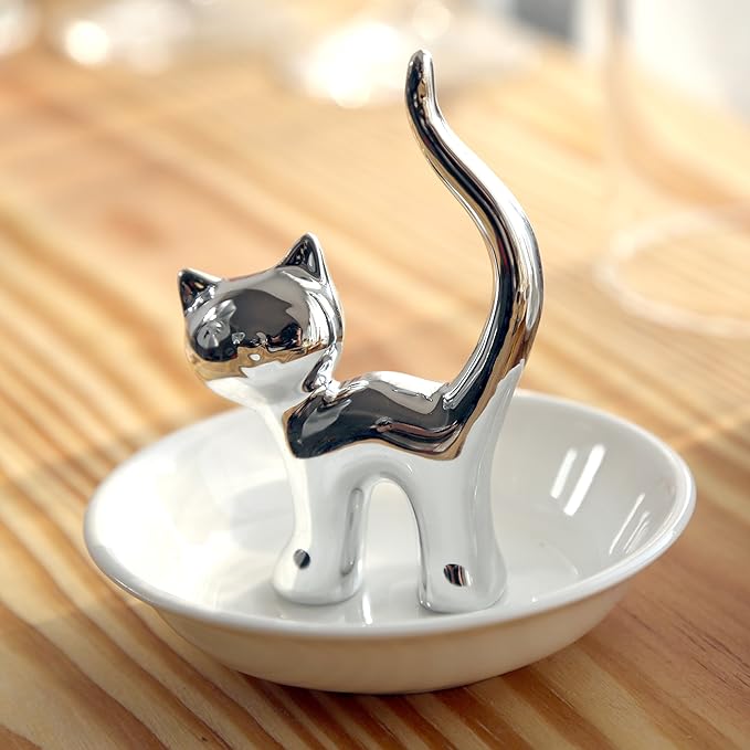 PUDDING CABIN Cat Ring Holder, Trinket Dish for Rings Earrings Organizer, Cat Lovers Gift for Women Mom, Funny Cat Themed Gifts for Girls Friends Valentine Christmas