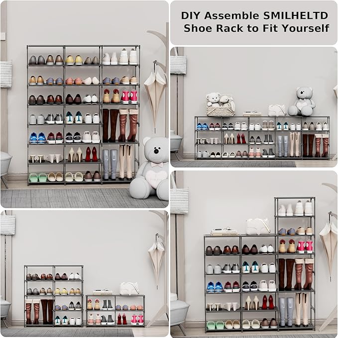 Large Shoe Rack Shoe Storage Organizer for Entryway Heavy Duty Free Standing Shelves Space Saving for Sneakers Hallway Garage Organization (3 Row 8 Tier)