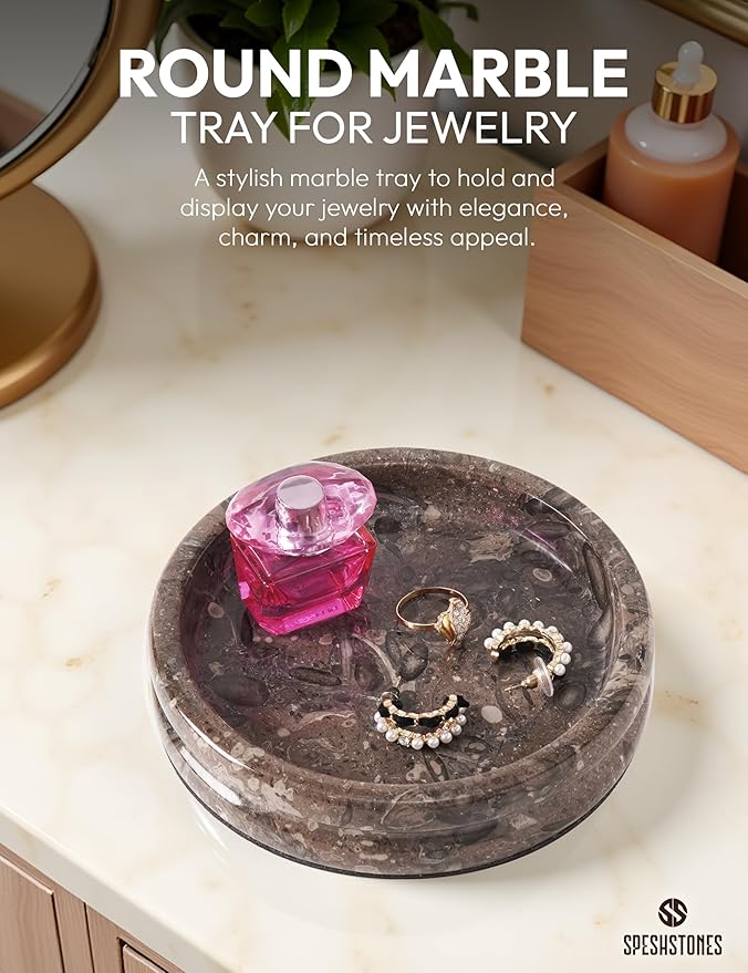 Marble Jewelry Dish 5 Inch Handmade Trinket Dish Ring Holder, Aesthetic Room Decor and Gifts for Women, Decorative Candle Plate, Key Bowl for Vanity