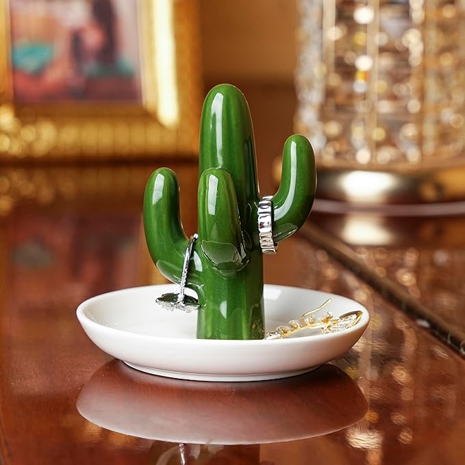 Cactus Ring Holder Ceramic Ring Dish, Jewelry Holder Dish Trinket Tray For Rings Earrings Trinkets Organizer, Christmas Birthday Bridesmaid Gifts for Women