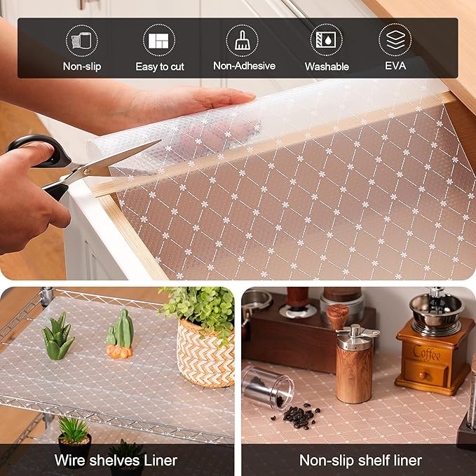 Cooyes Shelf Liner – Premium Non-Adhesive Cabinet & Drawer Liner for Kitchen – Waterproof Shelf Paper with Modern Pattern – Durable EVA Cabinet Mat – Easy to Cut （17.5" W x 240" L）