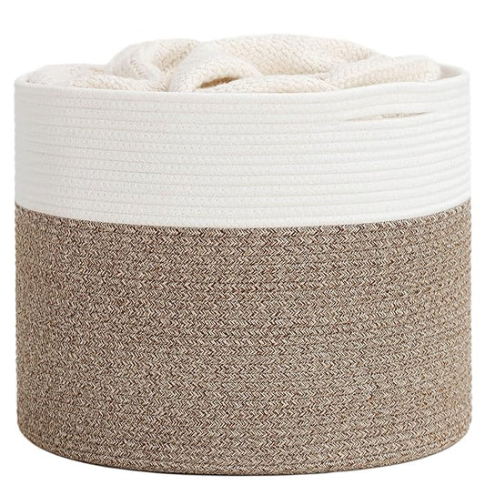 Goodpick 15.8 x 15.8 x 13.8 Inches Blanket Basket - Cotton Rope Baskets for Blankets & Toys, Nursery & Living Room Decor (Soft Material Design)
