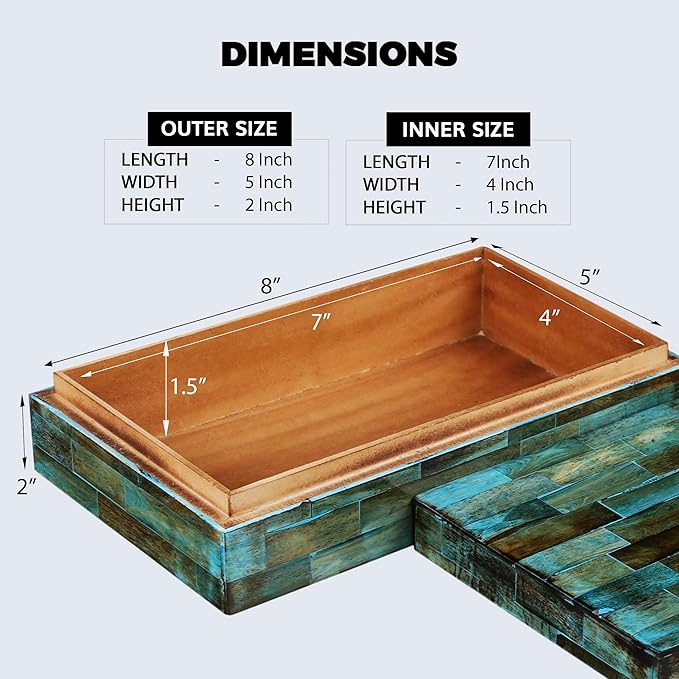 Handicrafts Home Decorative Storage Box with Lid- 8x5x2â Small Keepsake, Trinket Box, Memory Box- Decorative Boxes for Home Decor, Centre Table, Giftable Storage Accent- Verdigris
