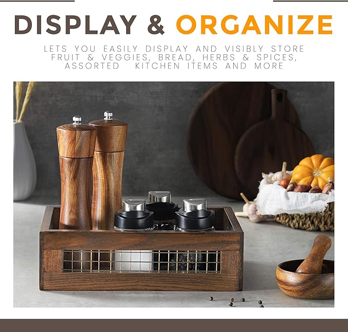 Set of 3 Extra Large Wooden Nesting Countertop Baskets, Rustic Wood Storage Organizer for Kitchen, Pantry or Bathroom – Fruit, Vegetables, Bread Crates with Handles (Largest 16")