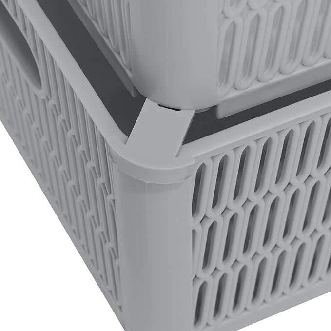 Simplify 2Pk Large Slide 2 Stack It Tote Basket | Storage & Organization | Open Bins with Stackable Capability | Bathroom | Crafts | Pantry | Playroom | Office | Grey