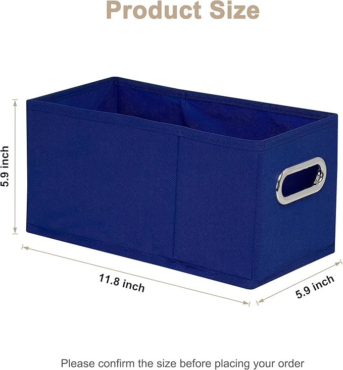 Narrow Storage Baskets for Shelves – Fabric Closet Organizers and Collapsible Storage Bins with Metal Handles – Space-Saving Baskets for Clothes, Towels, 5.9 x 11.8 x 5.9 inch (Royal blue)