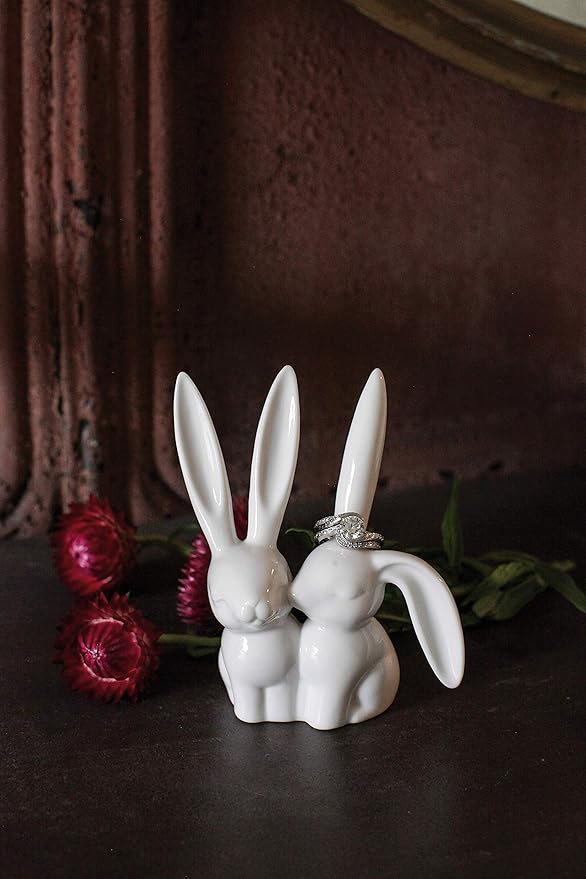 Creative Co-Op Ceramic Bunny Rabbits Ring Holder