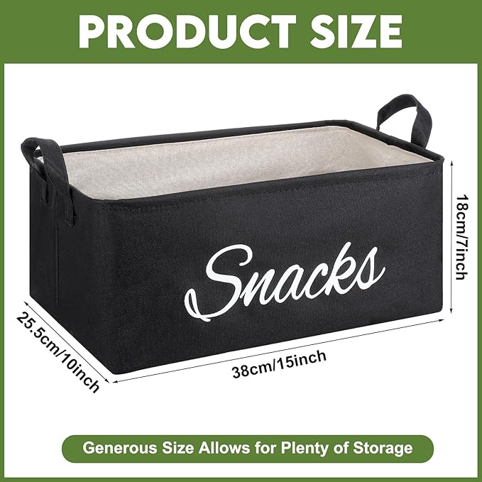 17 Pcs Snack Basket Sets, Snack Storage Bin for Pantry Shelves with 16 Pcs 2 Inch Chip Clips, Basket Organizer for Kitchen Home, Chips, Popcorn, Candy, Pretzels(Burlap,Black)