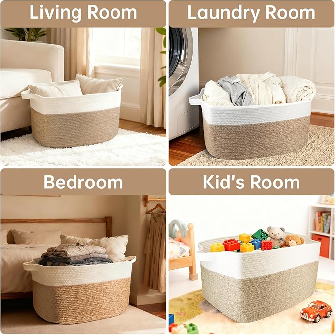 75L Large Cotton Rope Basket 22" x 17" x 12",Large Blanket Basket with Handle,woven baskets for storage,Storage Baskets for Organizing