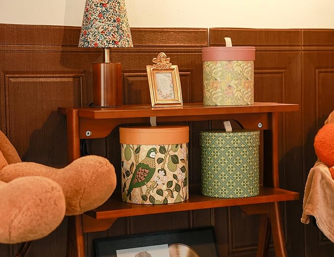 3-Piece Decorative Storage Boxes with Lids, wool storage, toy bin, Cardboard Keepsake Box Set, Vintage Floral and Geometric Patterns, Green, Orange, Yellow, Home Decor, Table Decor