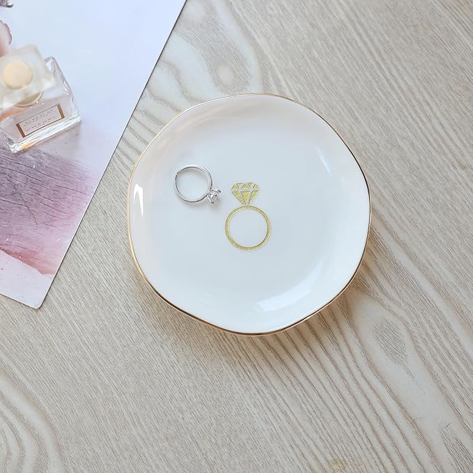 HOME SMILE Ring Dish Printed Ringï¼Engagement Engaged Wedding Bridal Gifts for Newly Engaged Friend,Daughter, Sister,Newlyweds,BFF