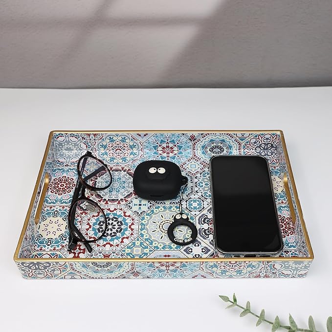 Spsyrine Bathroom Vanity Tray with Handles for Dresser Tops, Countertop, Perfume Decorative Tray, 11.8â * 7.87â *1.37â C2