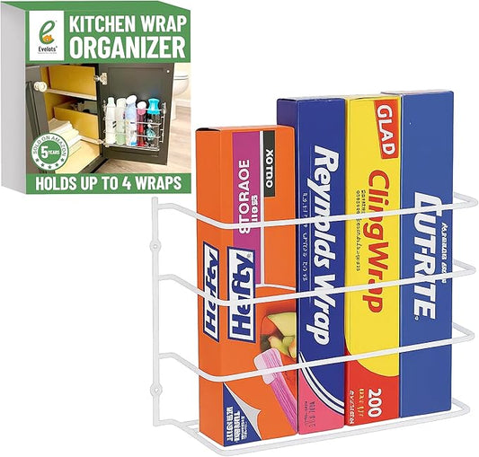 Evelots Kitchen Wrap Organizer - Hold up to 4 Plastic, Foil, Paper, Wax - Cabinet Door, Wall Rack Basket - Sandwich, Freezer, Food Bag Storage - Laundry Supplies - Plastic Coated Metal